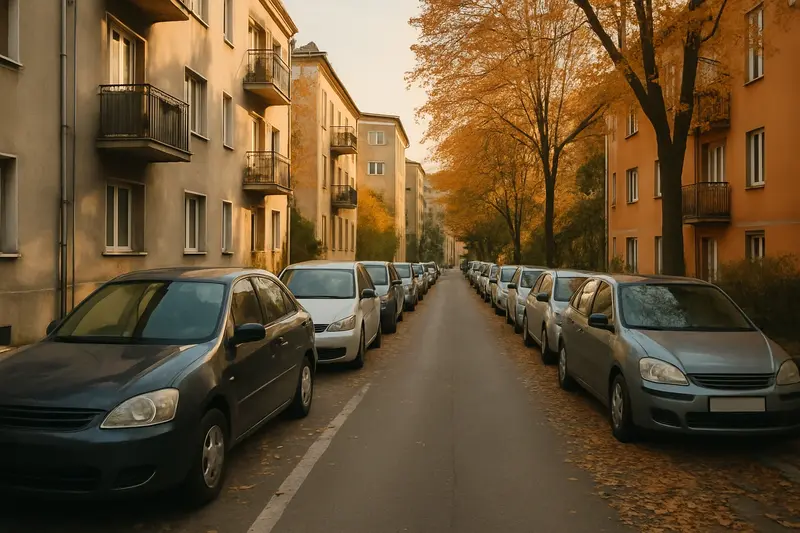 Zaparkované autá v mestskej rezidenčnej zóne