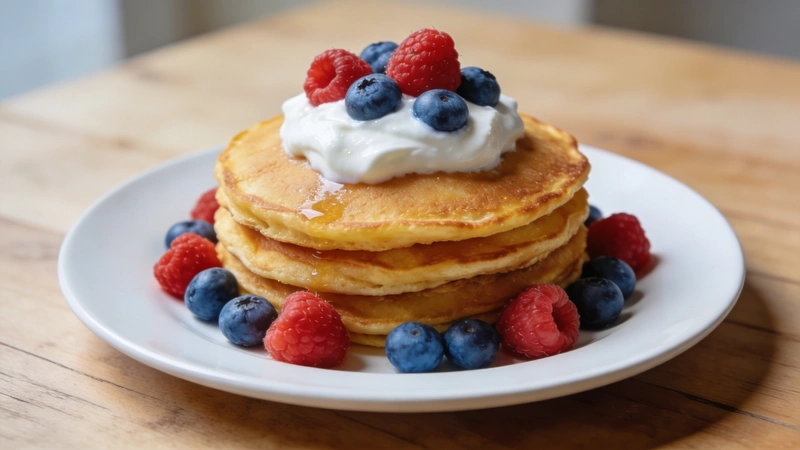Proteínové palacinky na tanieri s ovocím a gréckym jogurtom