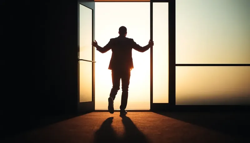 Pracovné právo – výpovedná lehota: muž v otvorených dverách