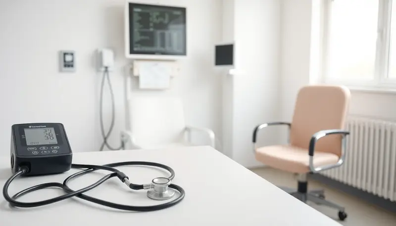 Tlakomer a stetoskop na stole v ambulancii