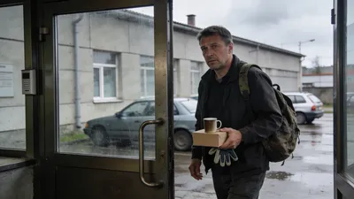 Zamestnanec odchádza z pracoviska s osobnými vecami po skončení pracovného pomeru