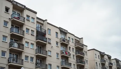 Fasáda paneláku s balkónmi