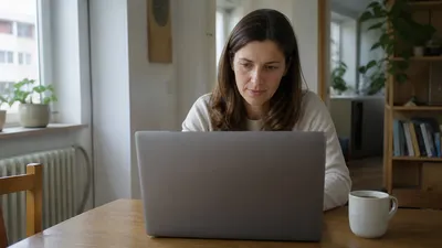 Žena doma porovnáva ponuku optického internetu