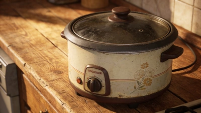Retro kuchynský spotrebič na drevenej linke - nostalgická atmosféra dedičstva