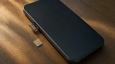 Moderný smartfón s vysunutým SIM slotom a nano SIM kartou na drevenom stole pri prenose čísla k inému operátorovi
