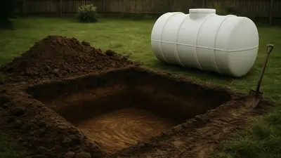 Výkop pre plastovú nádrž na záhrade