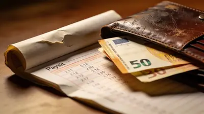 Eurobankovky v peňaženke pri výplatnej páske