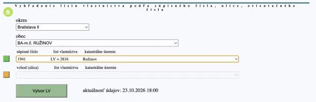 Formulár CICA, súpisné číslo 1941 s listom vlastníctva číslo 2816